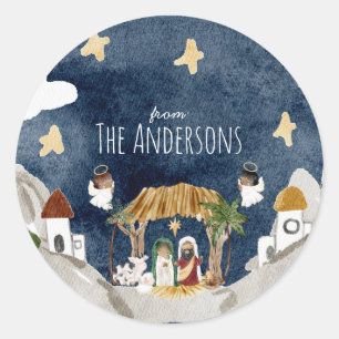 Afro-Amerikaanse zwarte Geboorte Kerstmis Ronde Sticker