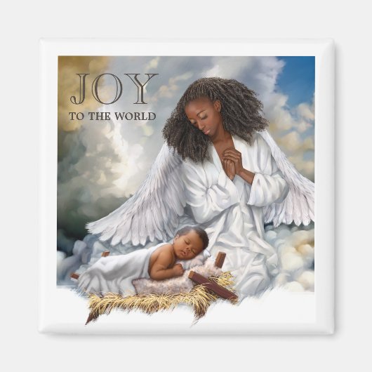 Afro Ange et bébé Jésus Magnets de Noël (Devant)