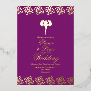 Afro Ankara Elephant Paars Weddenschap geprezen Folie Uitnodiging