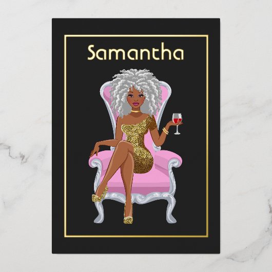 Afro Anniversaire Foil Invitation (Recto)