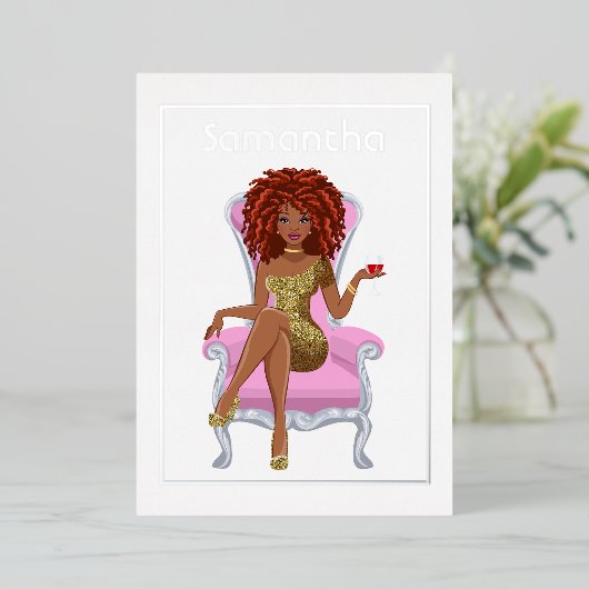 Afro Anniversaire Foil Invitation (Debout devant)