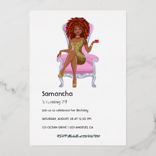 Afro Anniversaire Foil Invitation (Verso)