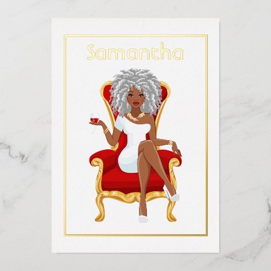 Afro Anniversaire Foil Invitation (Recto)