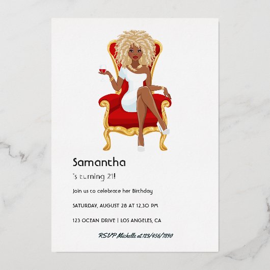 Afro Anniversaire Foil Invitation (Verso)