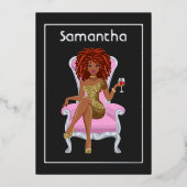 Afro Anniversaire Foil Invitation (Recto)