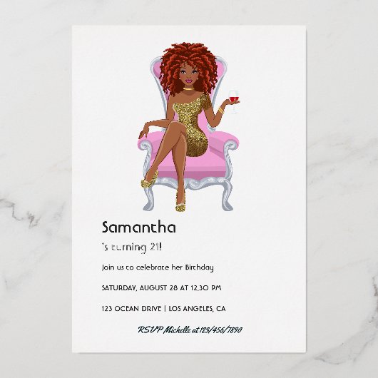 Afro Anniversaire Foil Invitation (Verso)