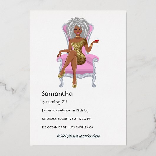 Afro Birthday Party Folie Invitation Folie Uitnodiging (Achterkant)