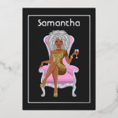 Afro Birthday Party Folie Invitation Folie Uitnodiging (Voorkant)