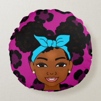 'Afro black girl puffs Rond Kussen
