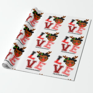 Afro Black Reindeer Kerstmeisje Santa Red Nose Cadeaupapier