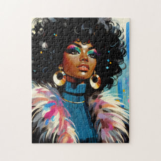 Afro Black Woman Colorful Retro Art Legpuzzel