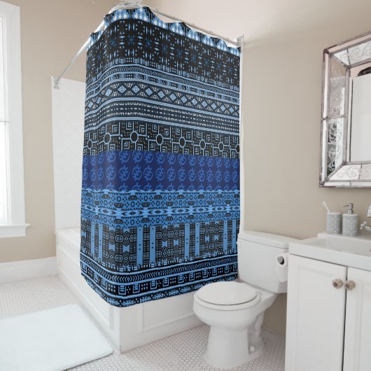Afro Blue African Pattern Mix Shower Curtain Douchegordijn (In situ)