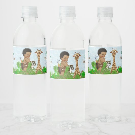 Afro Boy Safari Baby shower Water Bottle Labels Waterfles Etiket (Flessen)