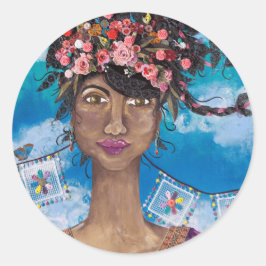 Afro Cuban Latina Beauty Flower Crown Ronde Sticker