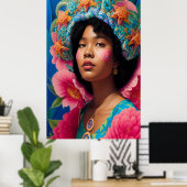 Afro-dame met pet van zeester poster (Thuiskantoor)