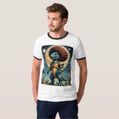 Afro Dinosaur dans l'armure spatiale Funny T-shirt (Devant entier)