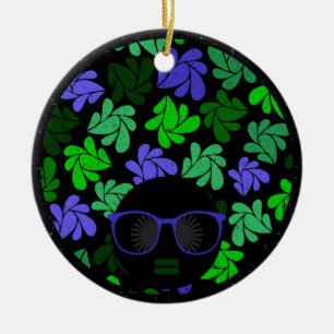 Afro Diva Groen & Blauw Keramisch Ornament