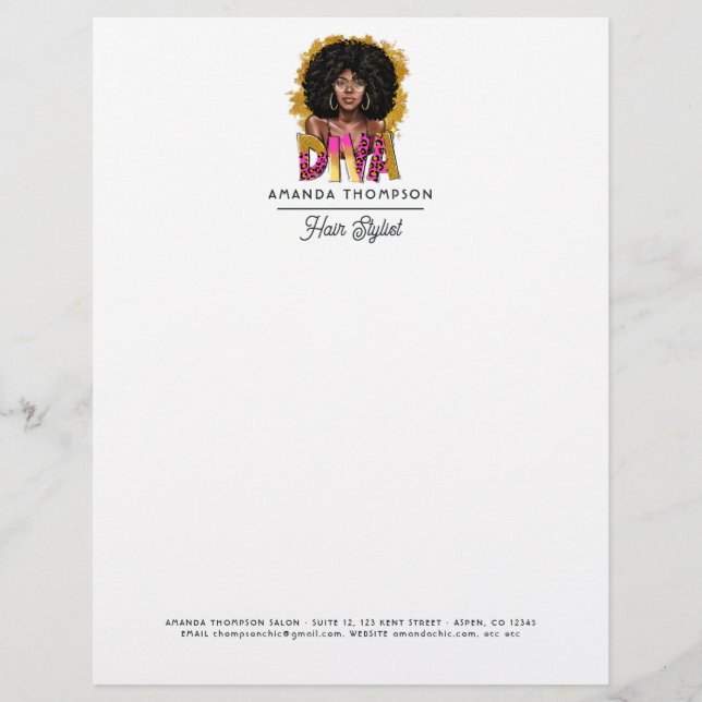Afro Diva Kapsalon Briefhoofd (Voorkant)