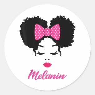 Afro Diva Pink Lips Bow Stropdas Black Girl Magic Ronde Sticker