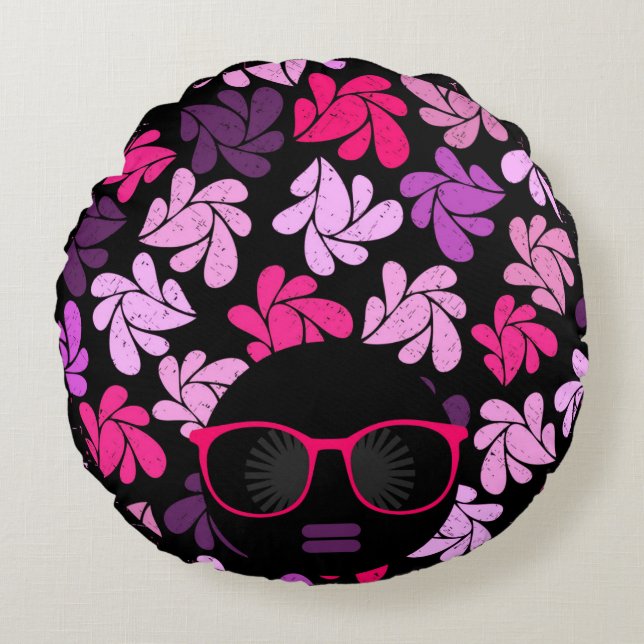Afro Diva Roze Rond Kussen (Voorkant)