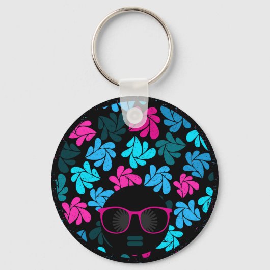 Afro Diva Turquoise & Hot Pink Sleutelhanger (Voorkant)