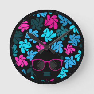 Afro Diva Turquoise & Hot Roze Ronde Klok