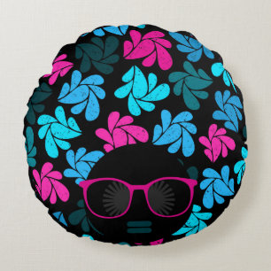 Afro Diva Turquoise & Rose Chaud Coussin Rond
