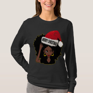 Afro Diva Winking Eye Merry Christmas Melanin Quee T-shirt