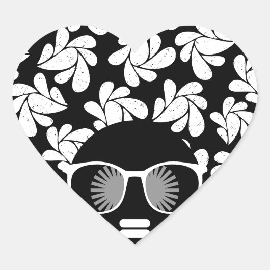 Afro Diva Zwart & Wit Hart Sticker (Voorkant)