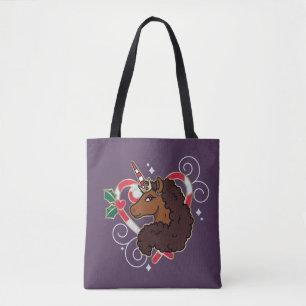 Afro Eenhoorn Candy Cane Heart Holiday Draagtas
