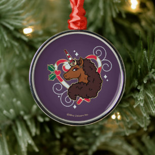 Afro Eenhoorn Candy Cane Heart Holiday Metalen Ornament