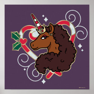 Afro Eenhoorn Candy Cane Heart Holiday Poster