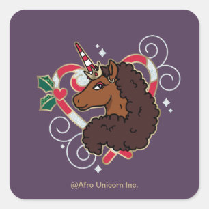 Afro Eenhoorn Candy Cane Heart Holiday Vierkante Sticker