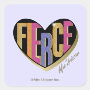 Afro Eenhoorn Fierce Heart Design Vierkante Sticker