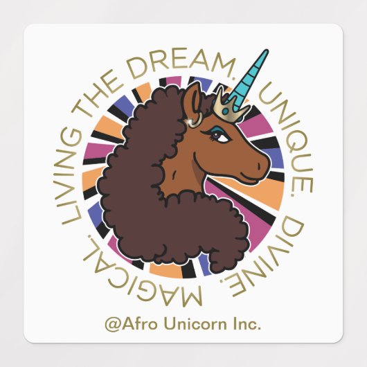 Afro Eenhoorn Living the Dream Design Labels (Design 1)