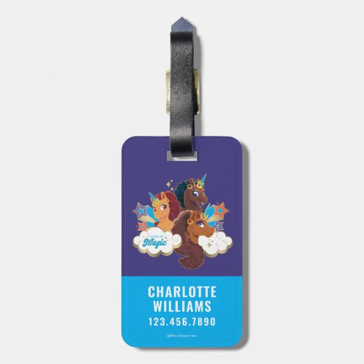 Afro Eenhoorn "Made of Magic" Trio Design Bagagelabel (Achterkant verticaal)