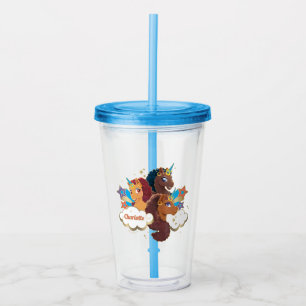 afro-eenhoorn   Magische meisjes verjaardag Acryl Drinkbeker