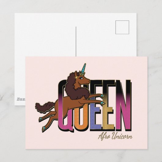 Afro Eenhoorn Queen Design Briefkaart (Voorkant / Achterkant)