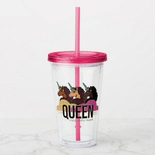 Afro Eenhoorn Queen Trio Design Acryl Drinkbeker