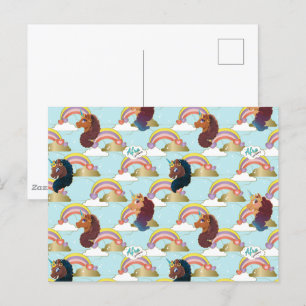 Afro Eenhoorn Regenboog en Harten Patroon Briefkaart