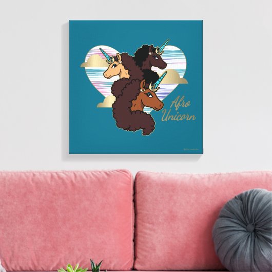 Afro Eenhoorn Trio Heart Design Canvas Afdruk (Insitu (Woonkamer))