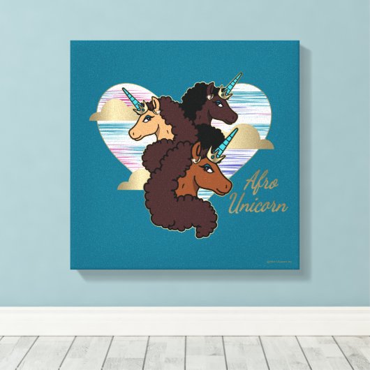 Afro Eenhoorn Trio Heart Design Canvas Afdruk (Insitu (Houten vloer))
