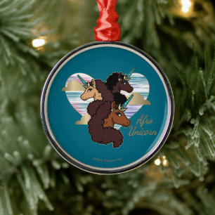 Afro Eenhoorn Trio Heart Design Metalen Ornament