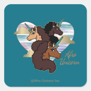 Afro Eenhoorn Trio Heart Design Vierkante Sticker