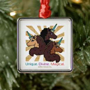 Afro-eenhoorntrio: uniek, goddelijk en magisch metalen ornament