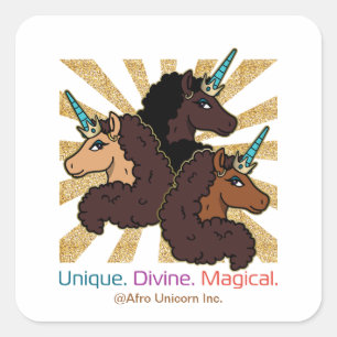 Afro-eenhoorntrio: uniek, goddelijk en magisch vierkante sticker