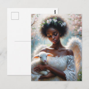 Afro engel met lam ansichtkaart briefkaart