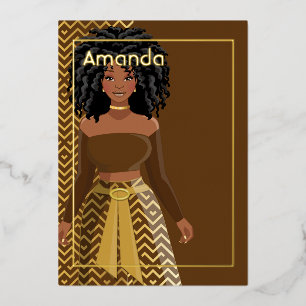 Afro Girl Birthday Party Folie Invitation Uitnodiging