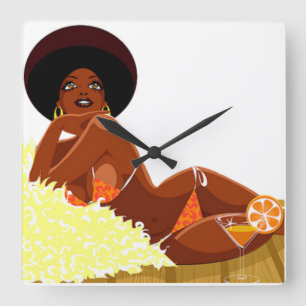 Afro Goddess Wall Clock Vierkante Klok