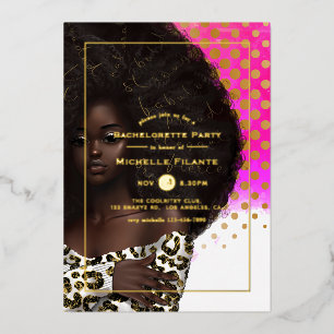 Afro Gouden Folie Bachelorette Party Uitnodiging